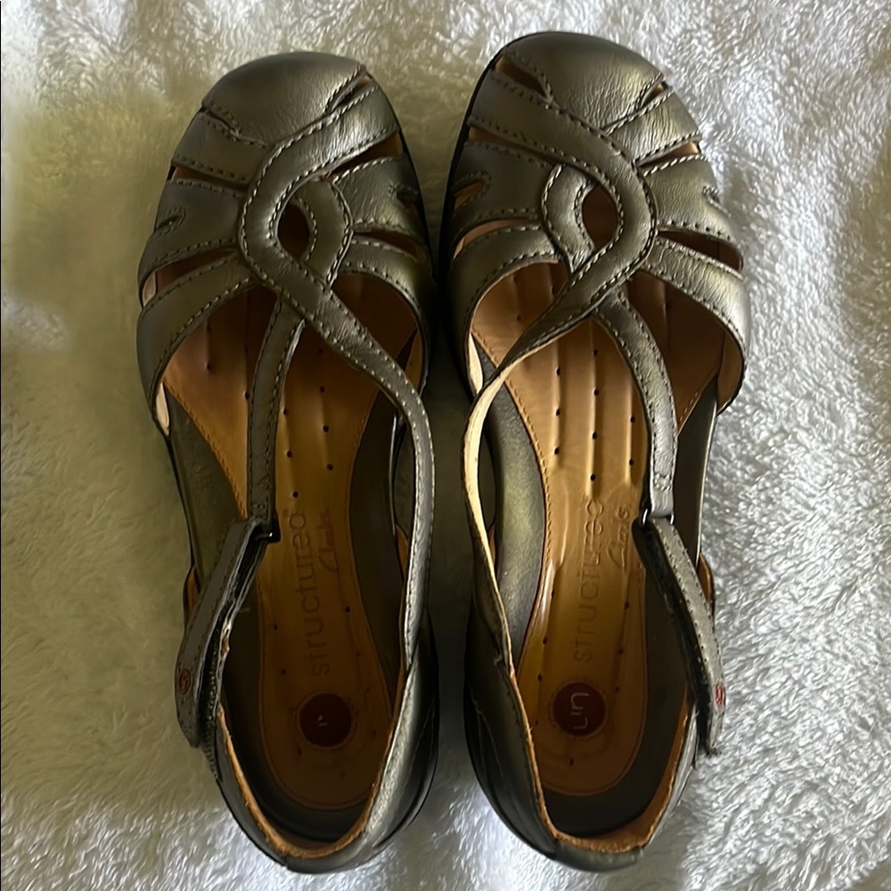Clark’s  pewter Sandals with Woven Design